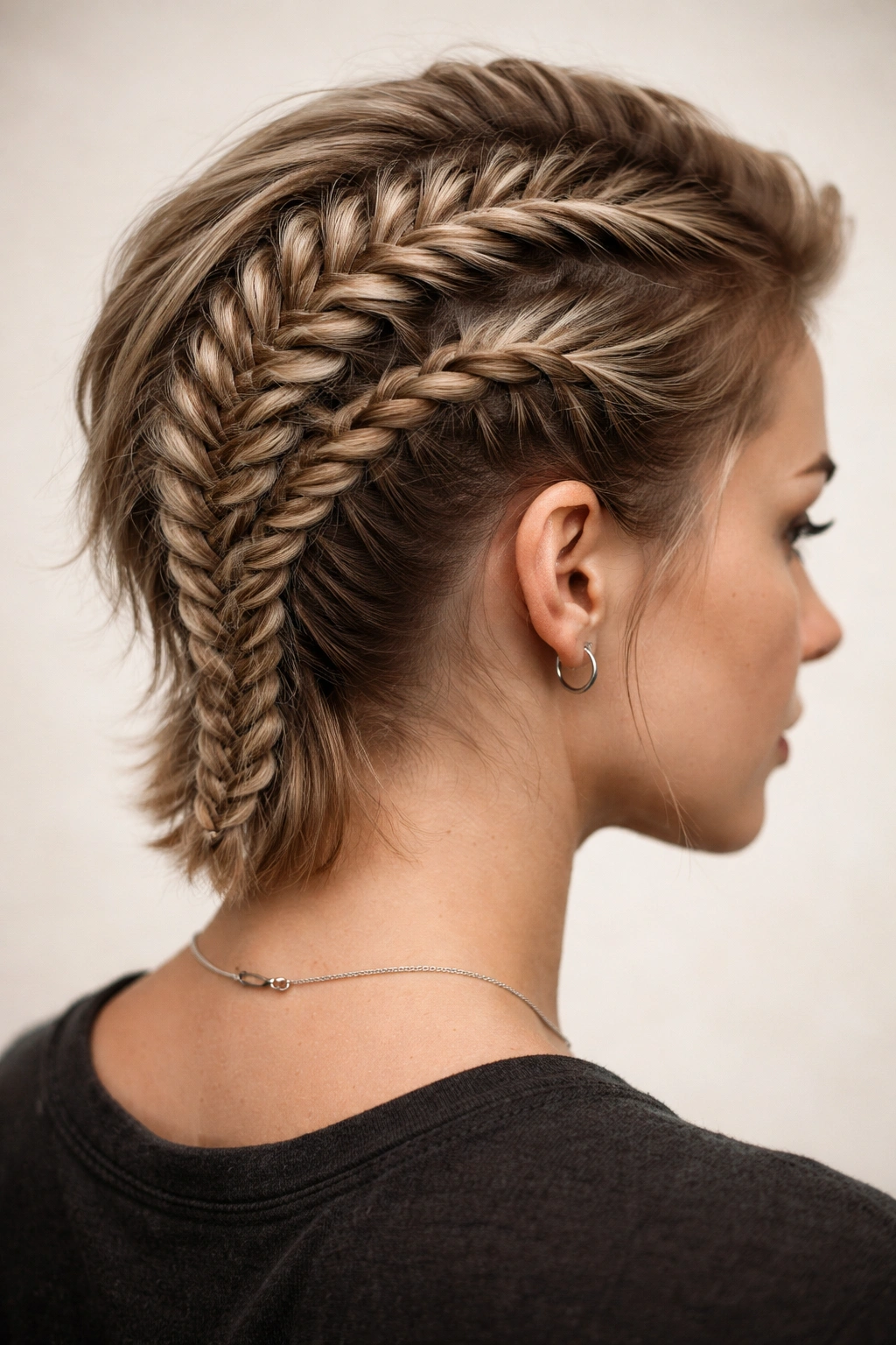 10 Viking Inspired Braids That Work Well On Short Hair 6 Close-up of a short hairstyle with a fishtail hybrid braid