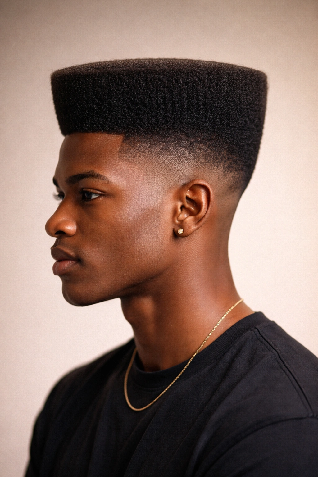 15 Short Afro Hairstyles That Look Absolutely Gorgeous 14 Side-profile of a person with a perfectly flat top Afro and strong silhouette