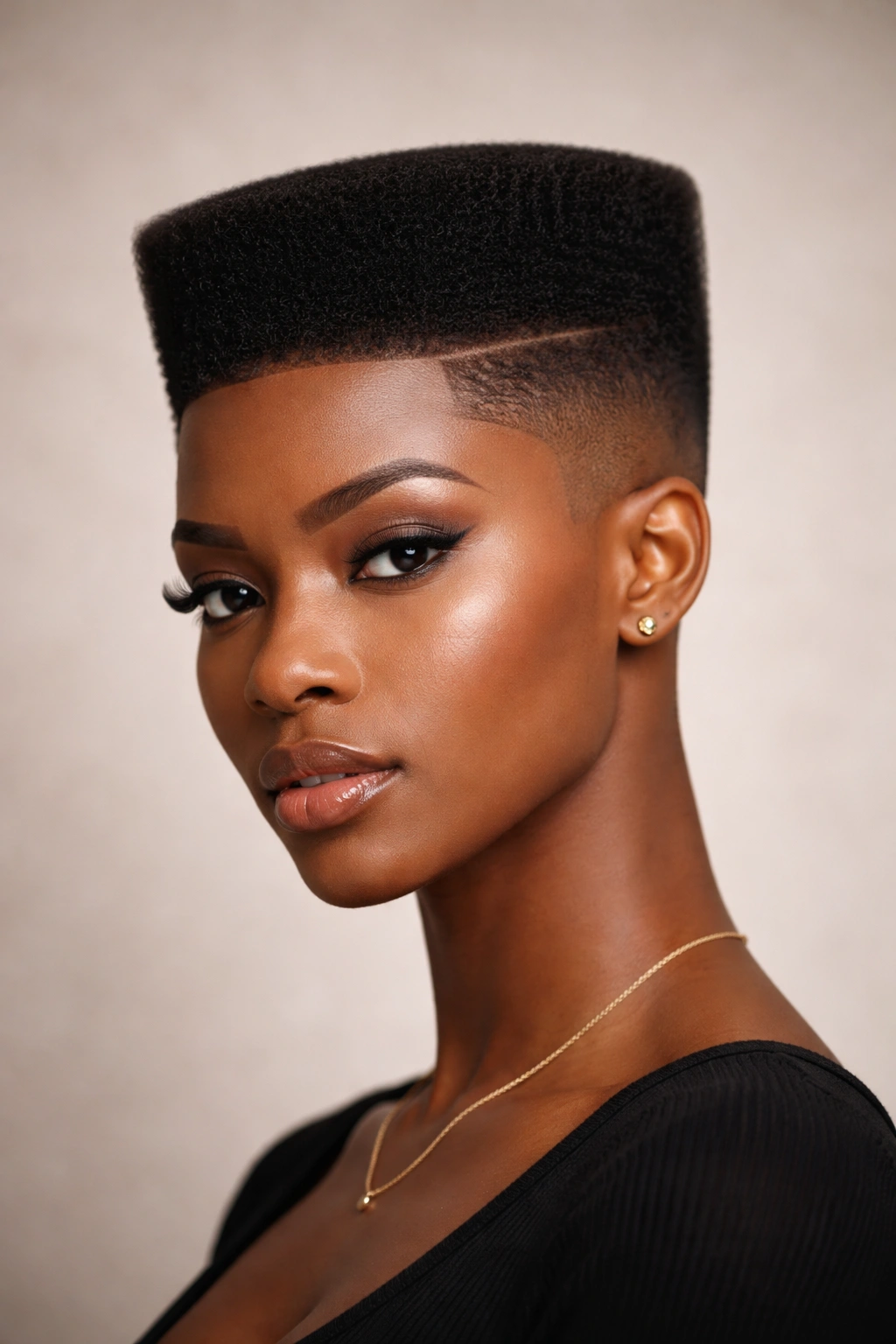 Close-up of flat top fade with squared top and clean geometry