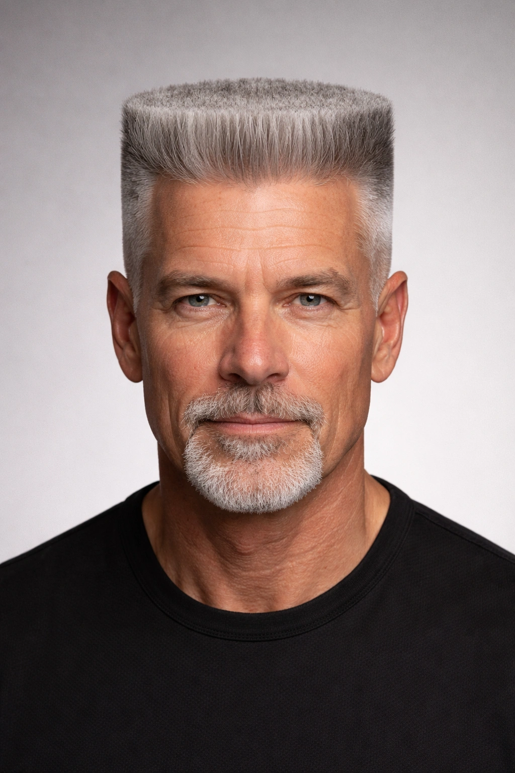 Man with flat top haircut showing squared top and short sides