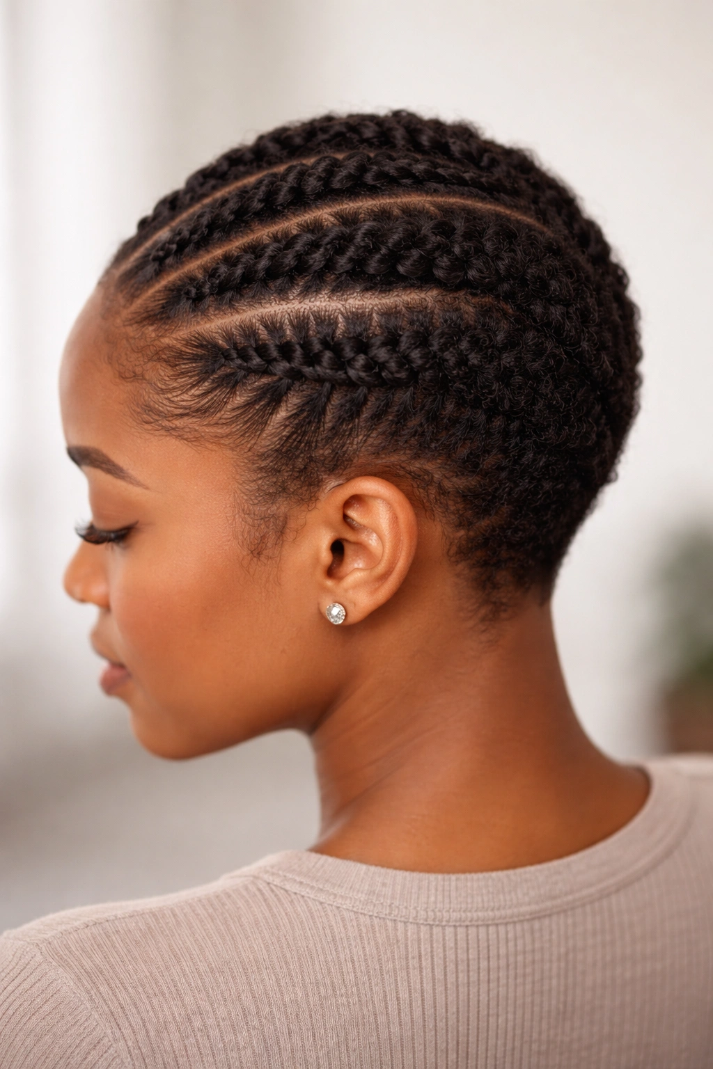Two flat twists on short natural hair close up