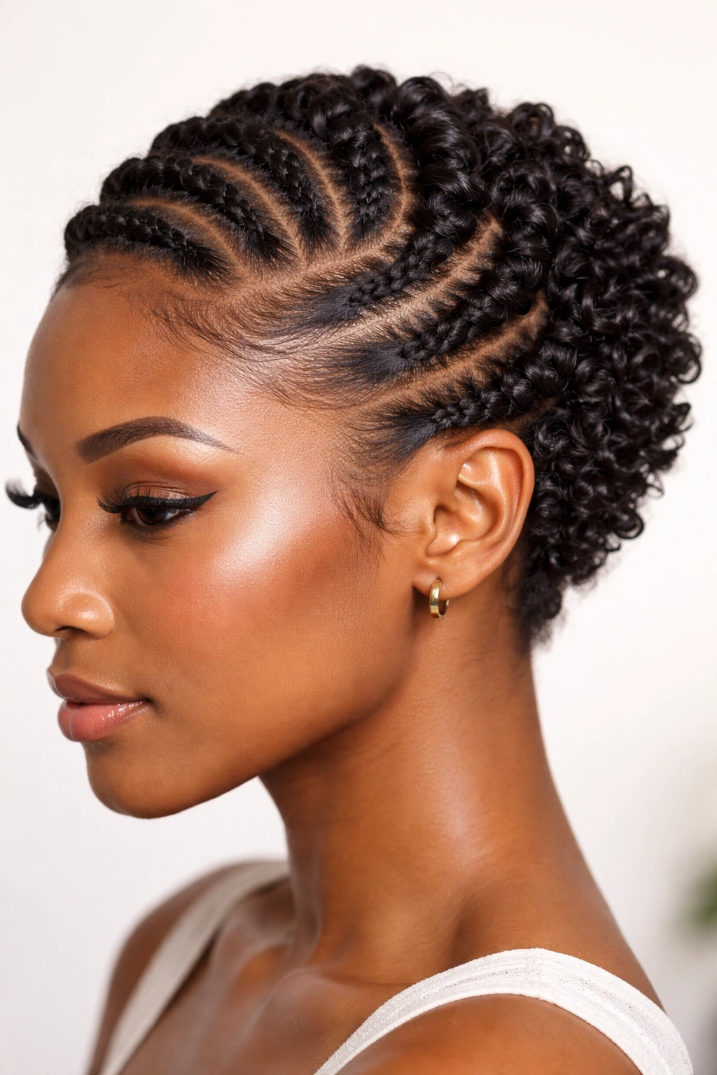 Flat twists laid against the scalp on short natural hair showing sleek definition