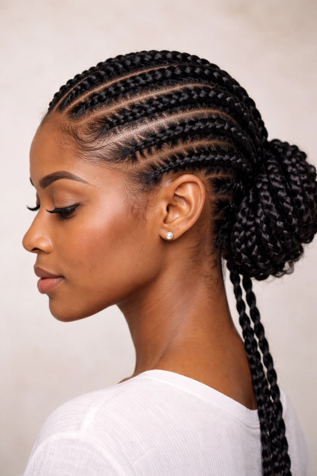 Close-up of flat twists laid flat against the scalp forming a sculpted pattern