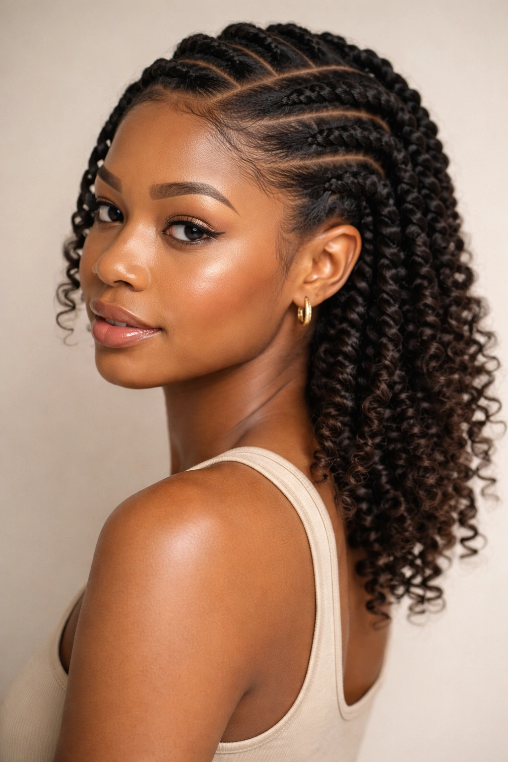 Twists stop mid-length with textured, curled ends visible