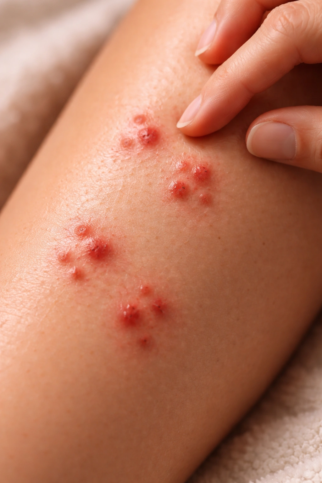 Human skin with small red itchy flea bites