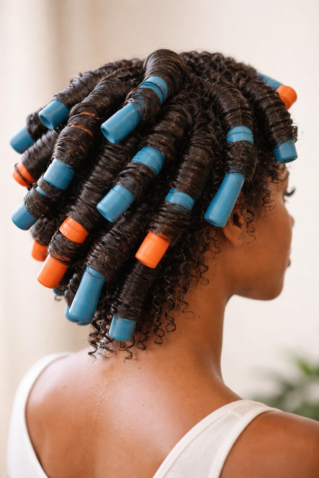 25 Natural Hairstyles For Coily And Curly Textures 19 Damp hair rolled on flexi rods showing structured curls in studio