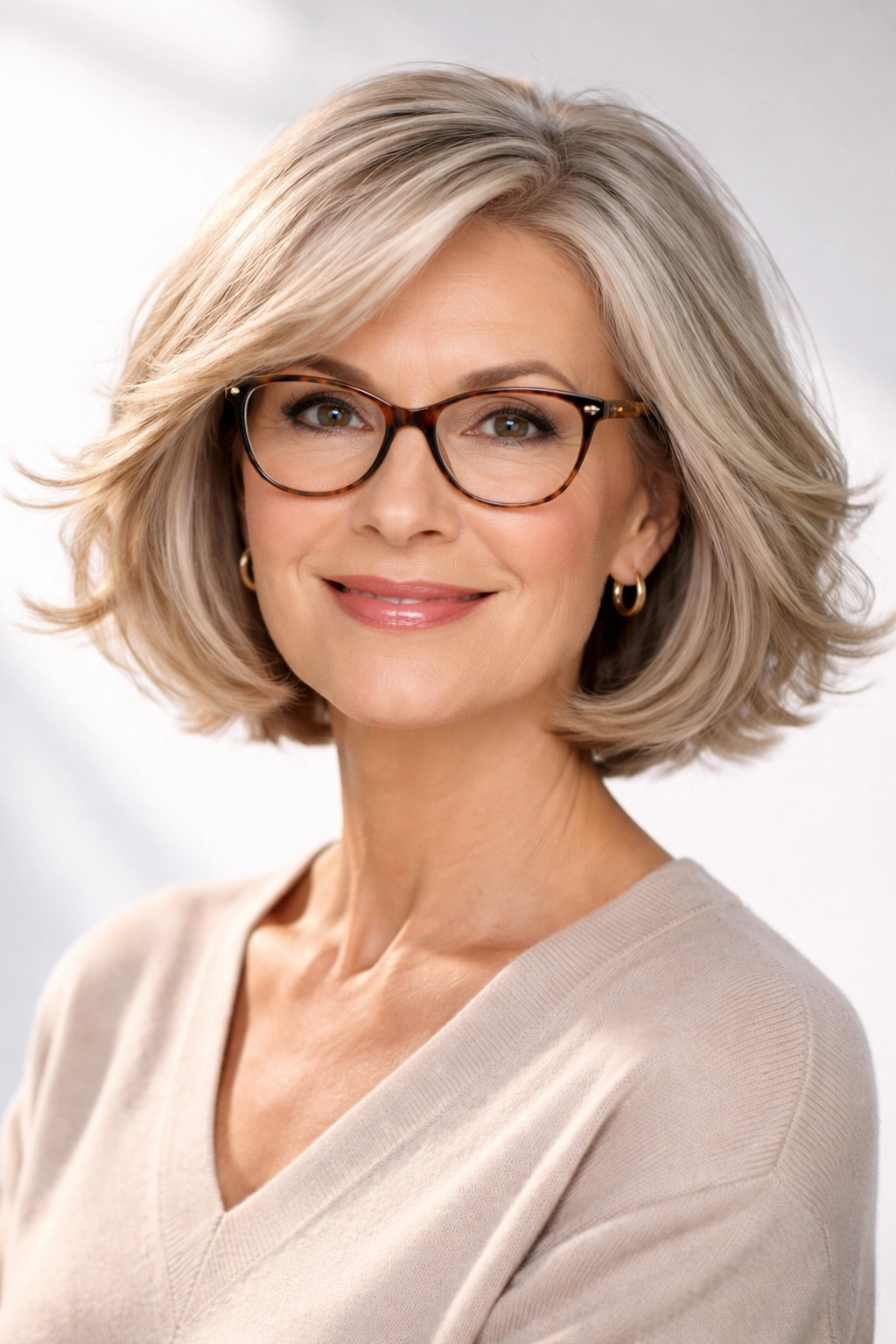 Portrait of a woman with flicked-out bob ends for a playful look