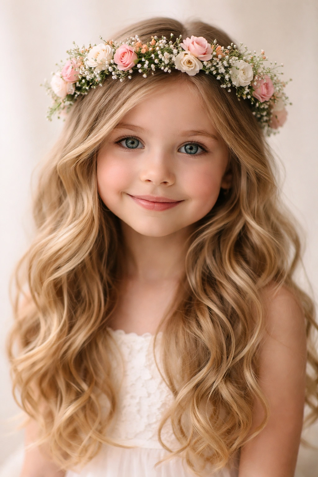 Girl wearing a flower crown with loose waves