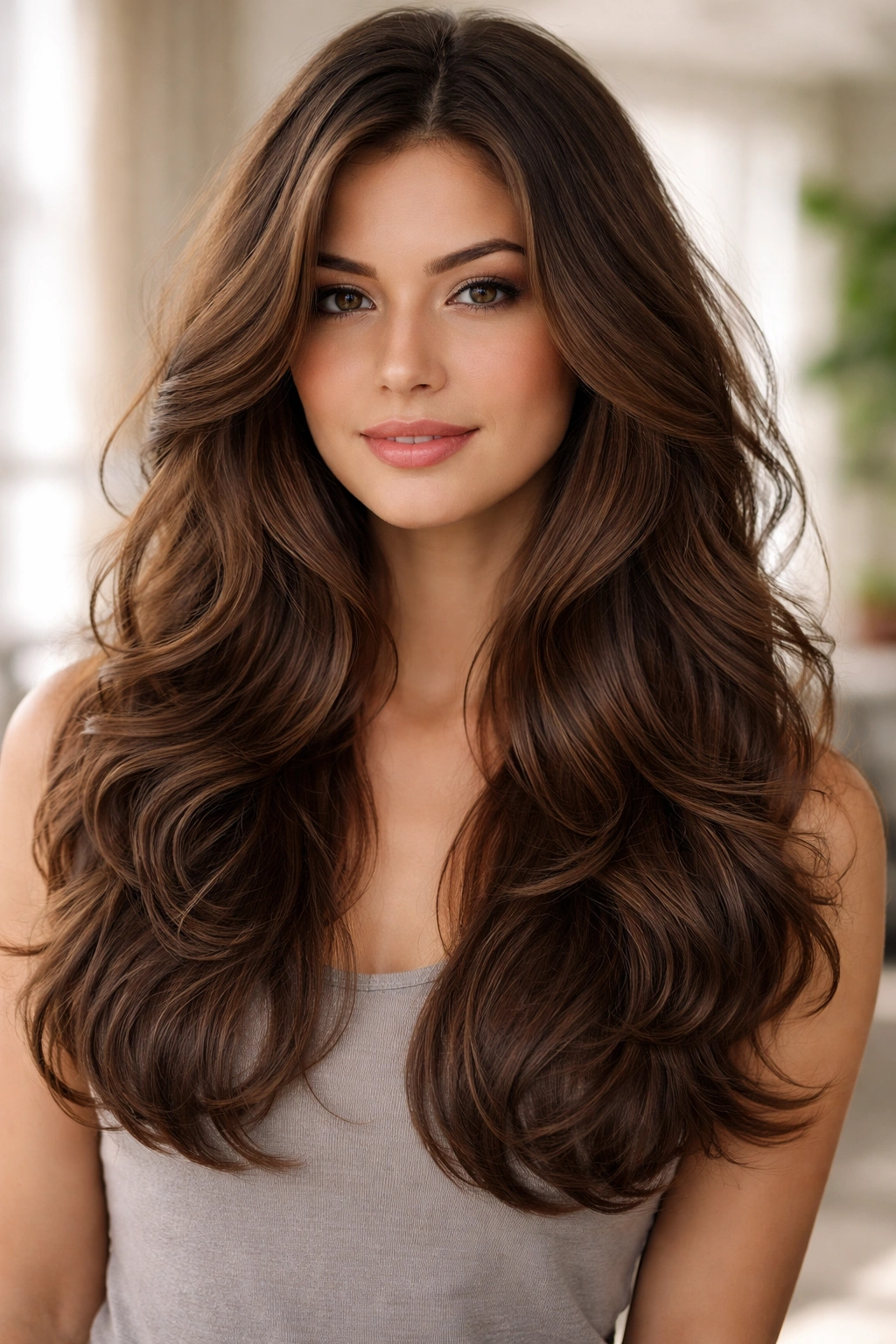 Thick wavy hair with flowing layers