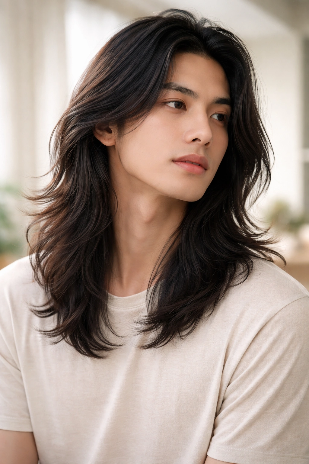 Shoulder-length hair flowing naturally with subtle layers