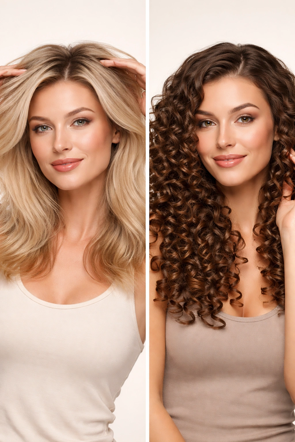 Split-screen showing foam for volume and mousse for curls