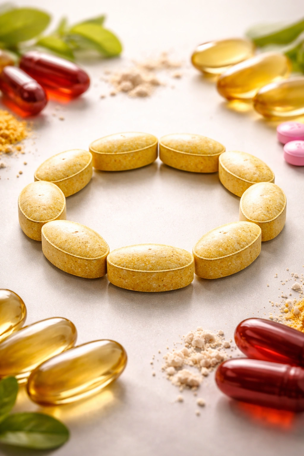 Folic acid tablets arranged in a circle