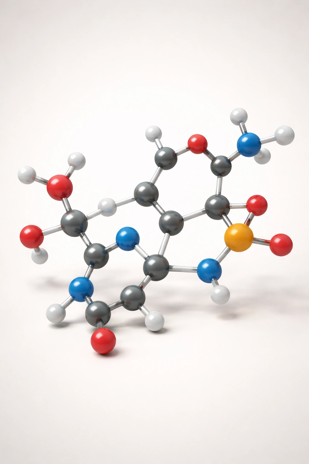 Close-up 3D model of folic acid molecule for hair health and nutrition