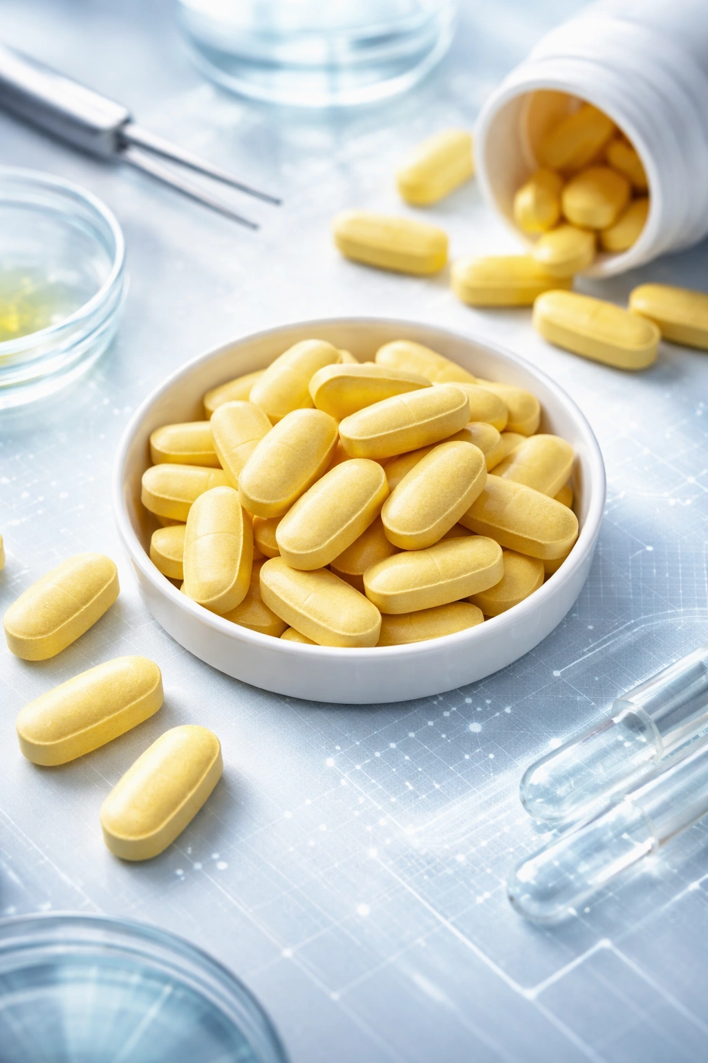 Folic acid tablets with abstract data background