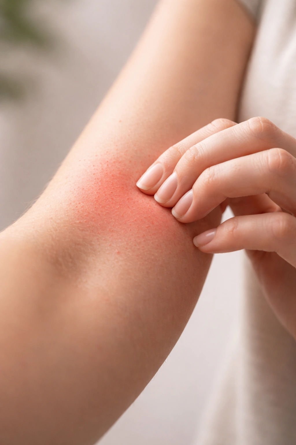 Close-up of skin showing mild irritation to represent potential side effects