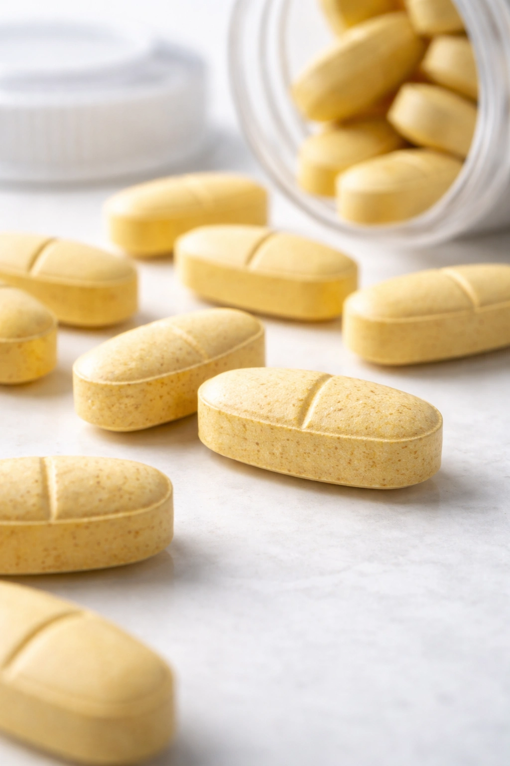 Folic acid tablets on plain surface