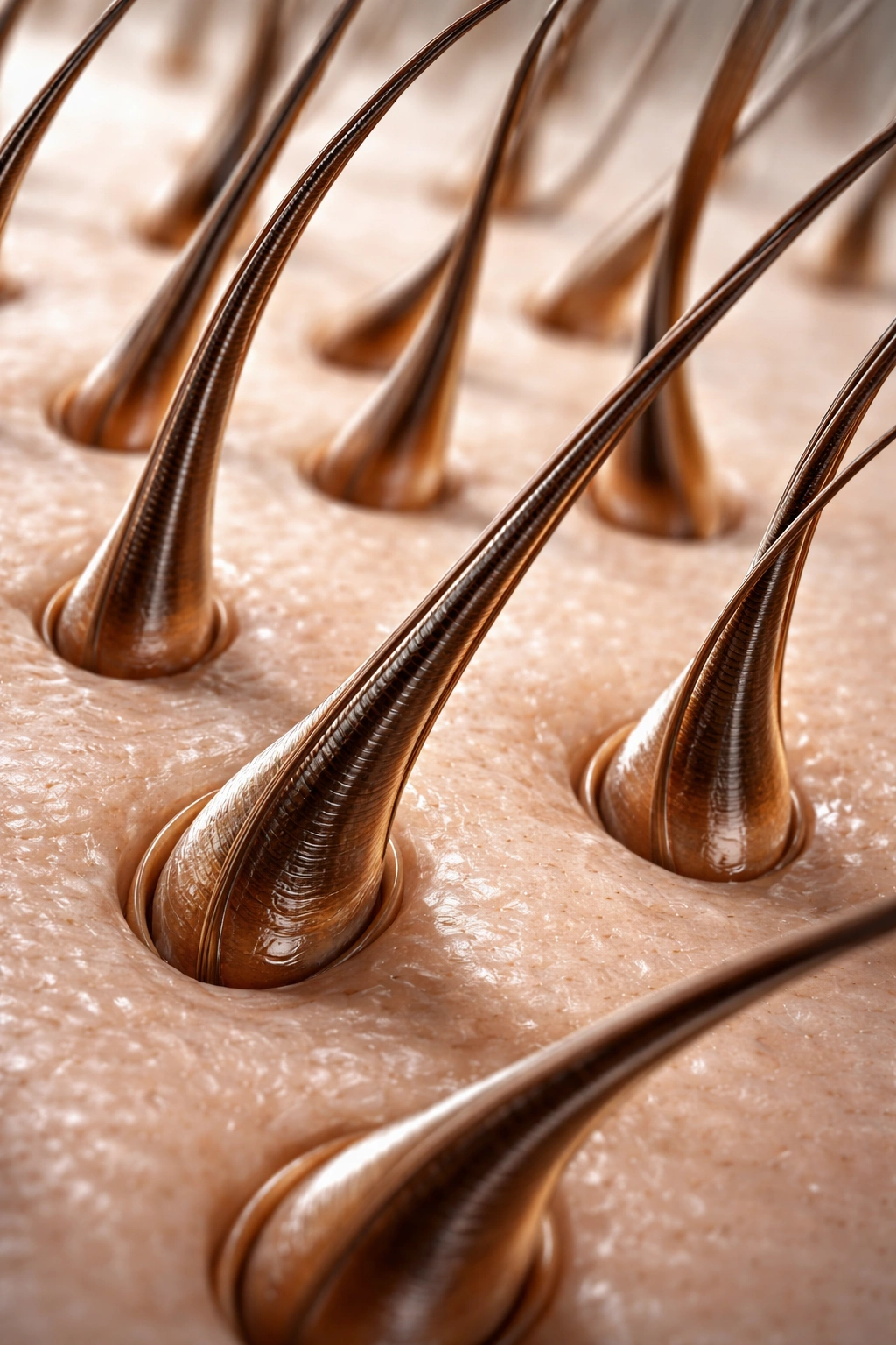 Macro view of oval hair follicles shaping curls