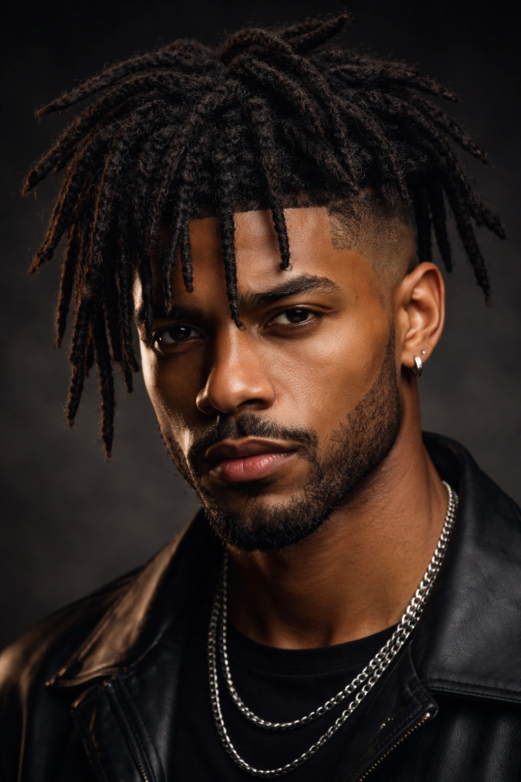 Side profile of a person with freeform locs on top and an undercut.