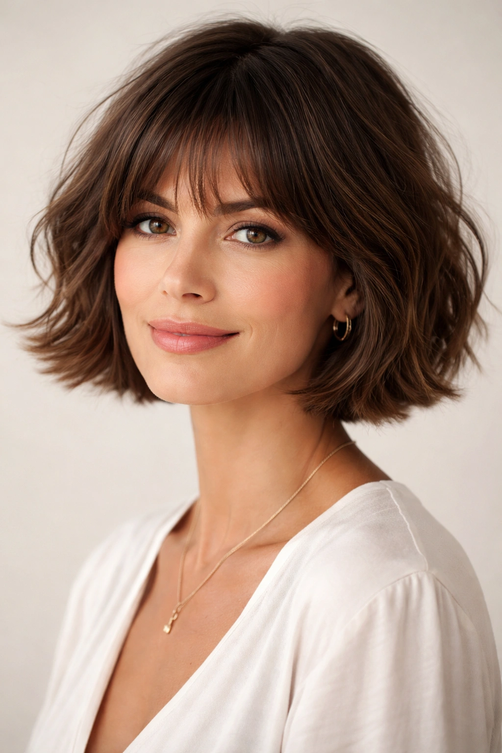 French bob with soft textured bangs, tousled look