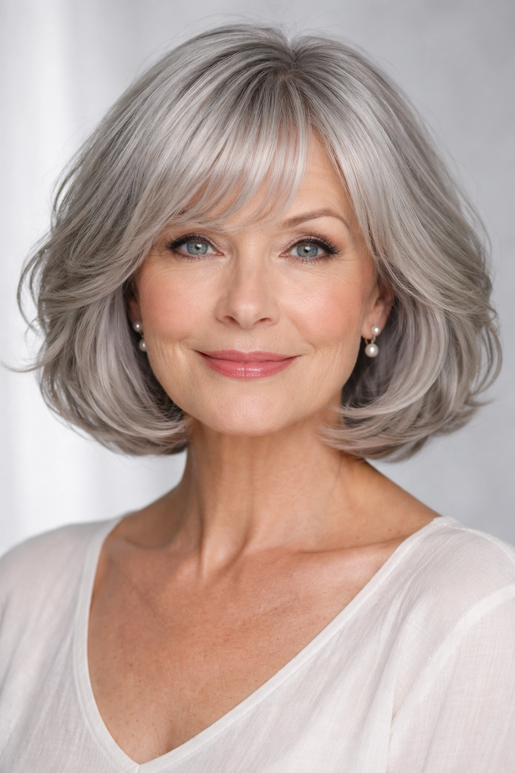 Classic French bob in cool silver gray with soft waves