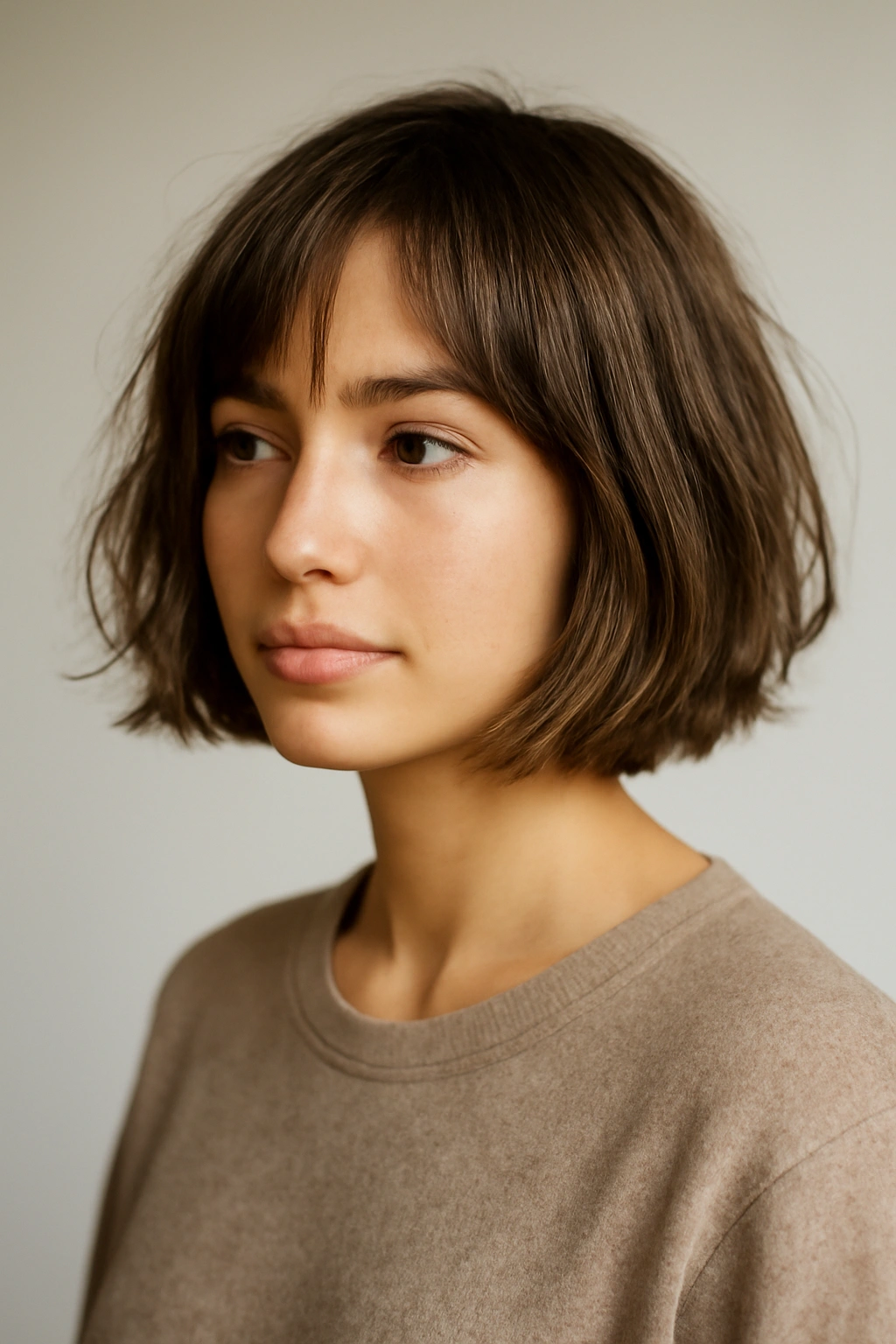 15 Wash and Wear Haircuts by Hair Texture 15 French girl bob on straight and wavy hair textures in studio lighting.