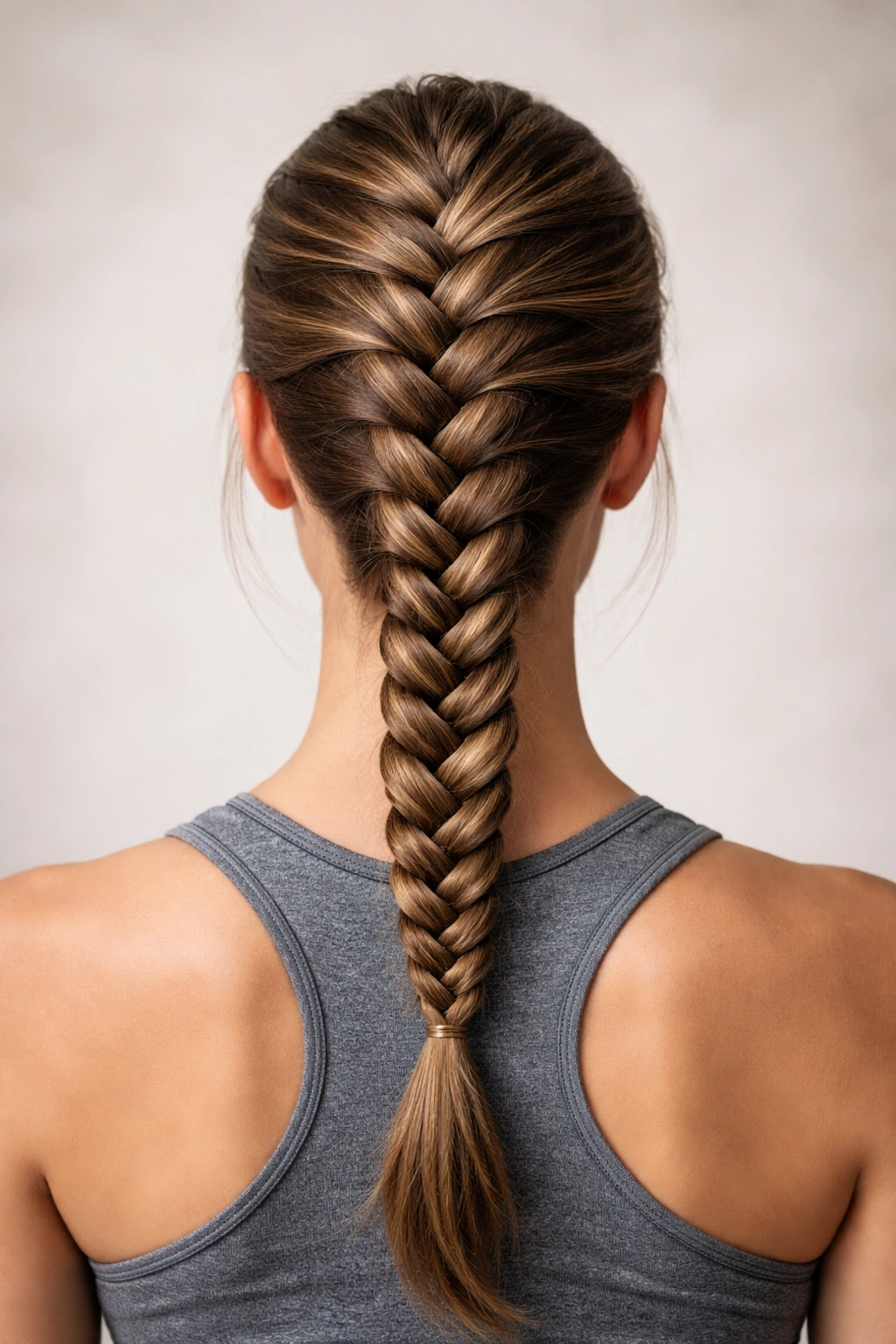 Back view showing a French braid running down the center of the head.