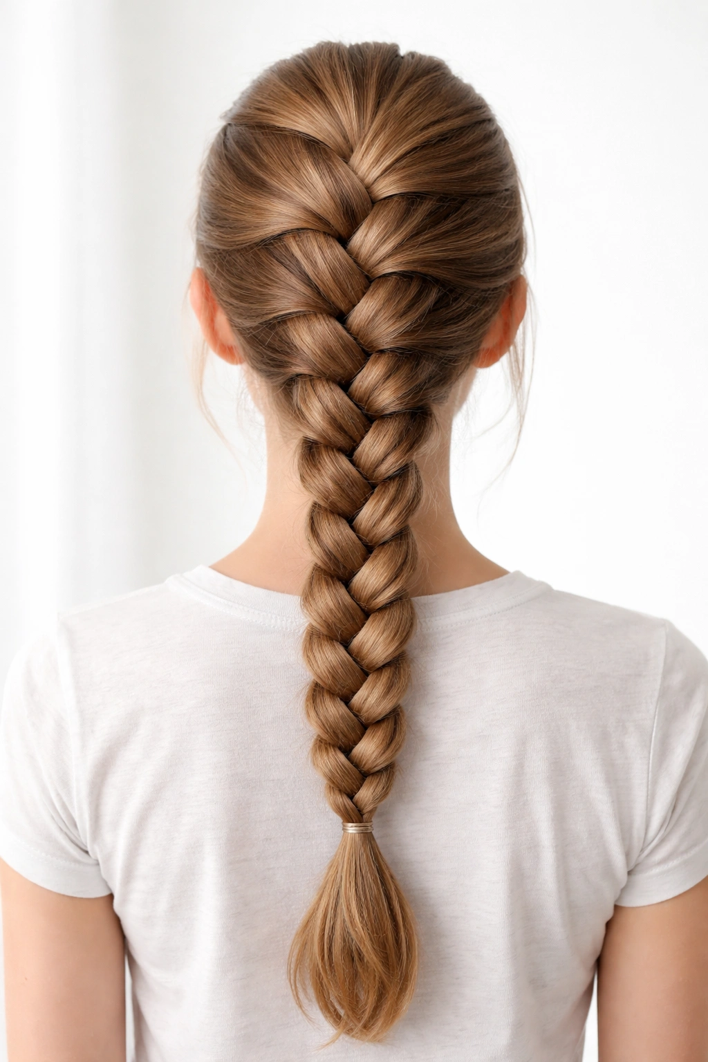 Back view of a classic French braid down the back of the head