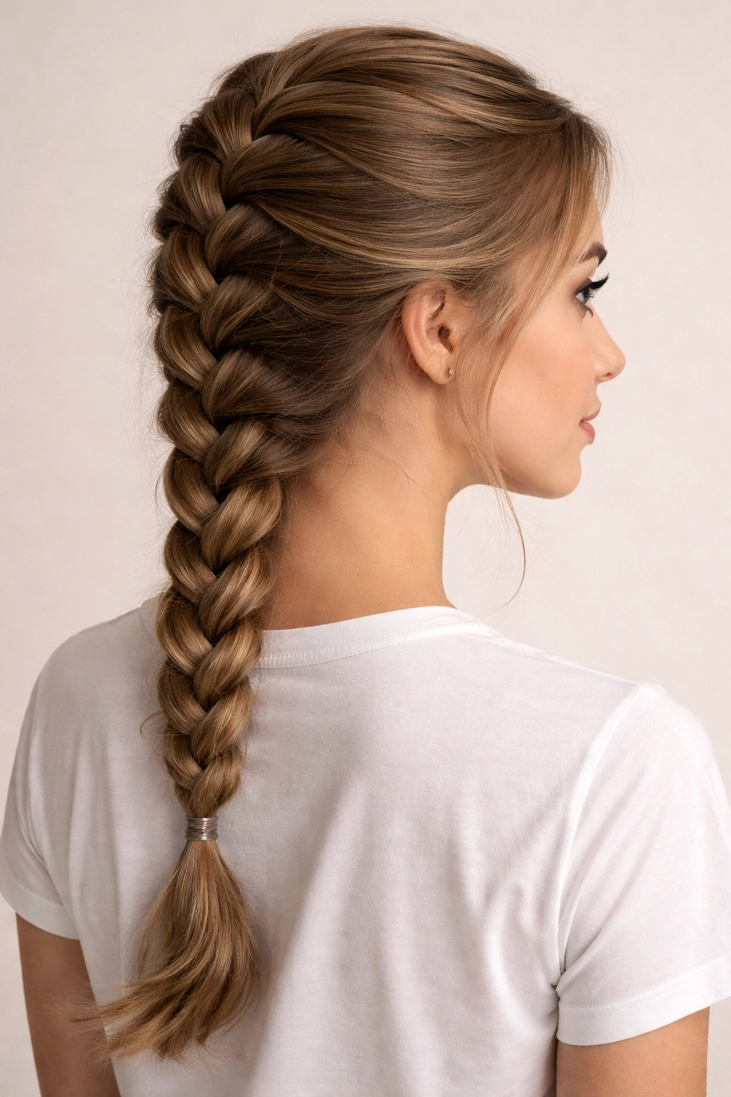 Classic French braid hairstyle from crown to nape