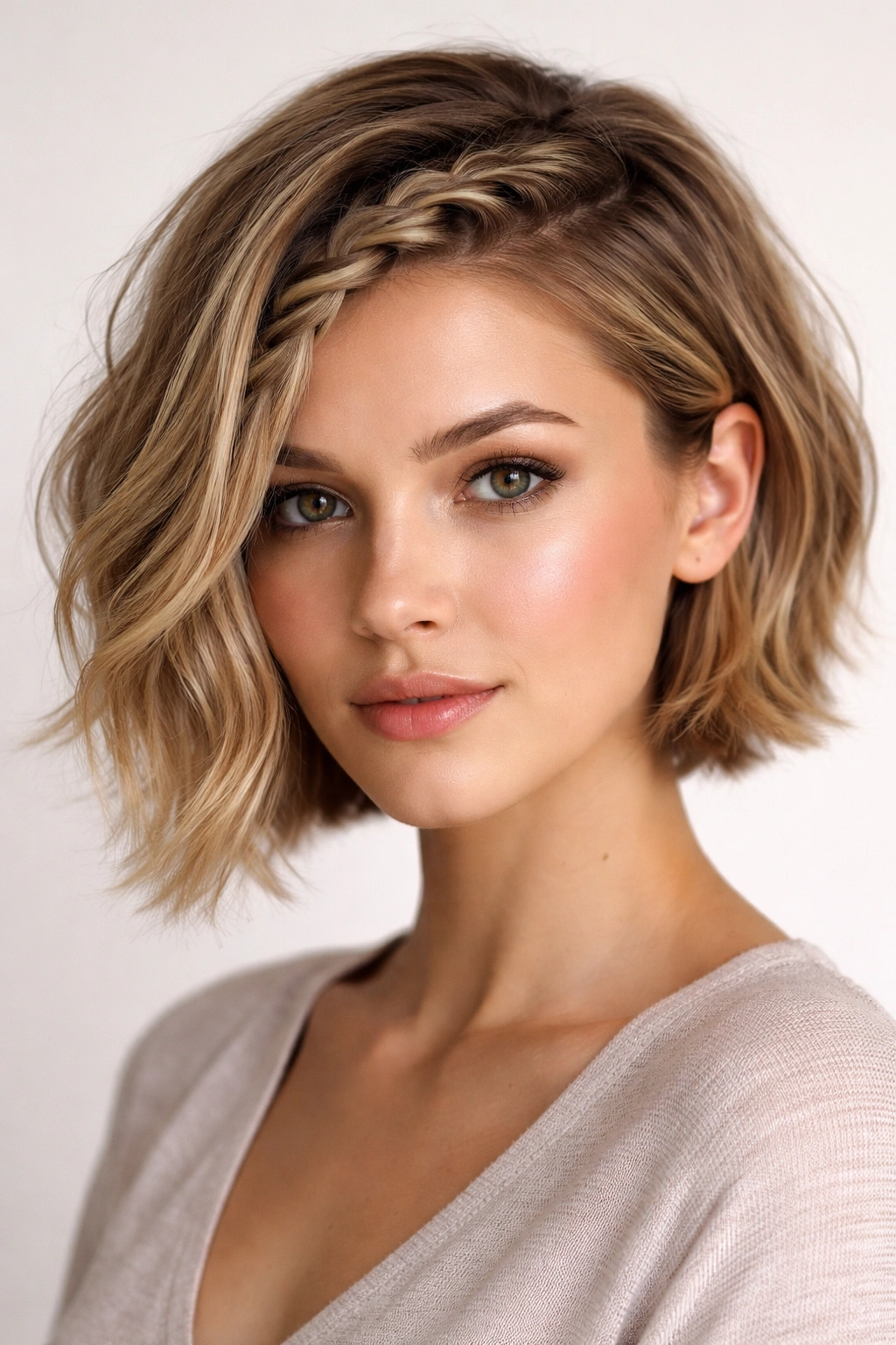 20 Short Braided Hairstyles To Pin Right Now 11 Asymmetrical French braid starting at the hairline with a loose opposite side