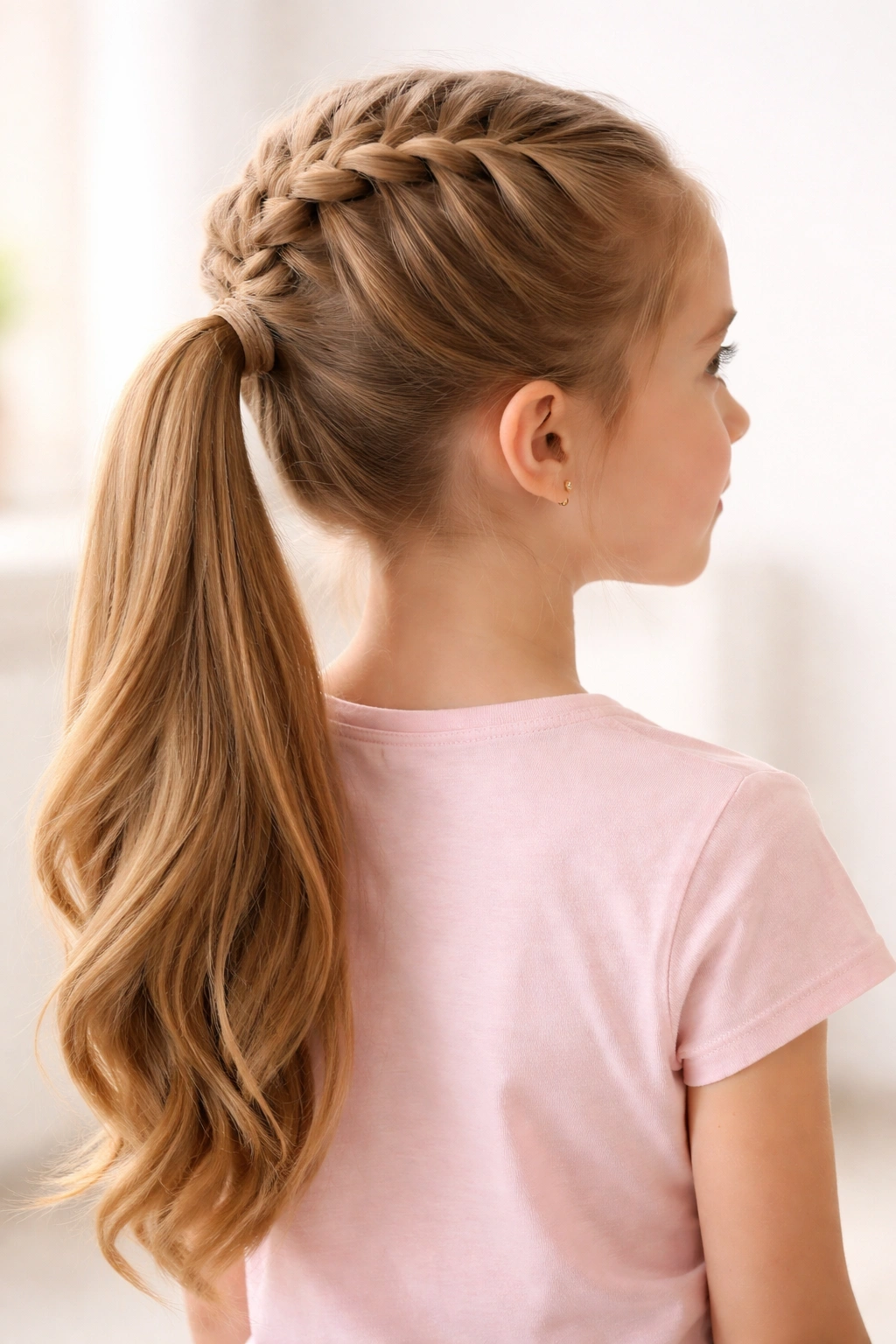French braid transitioning into a ponytail hairstyle