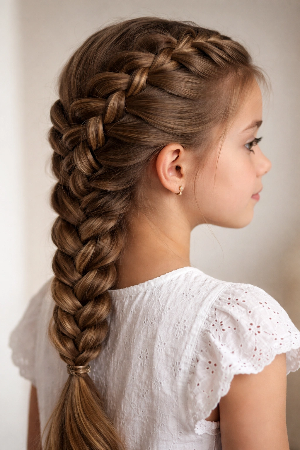 Close-up French braid on a young girl's hair