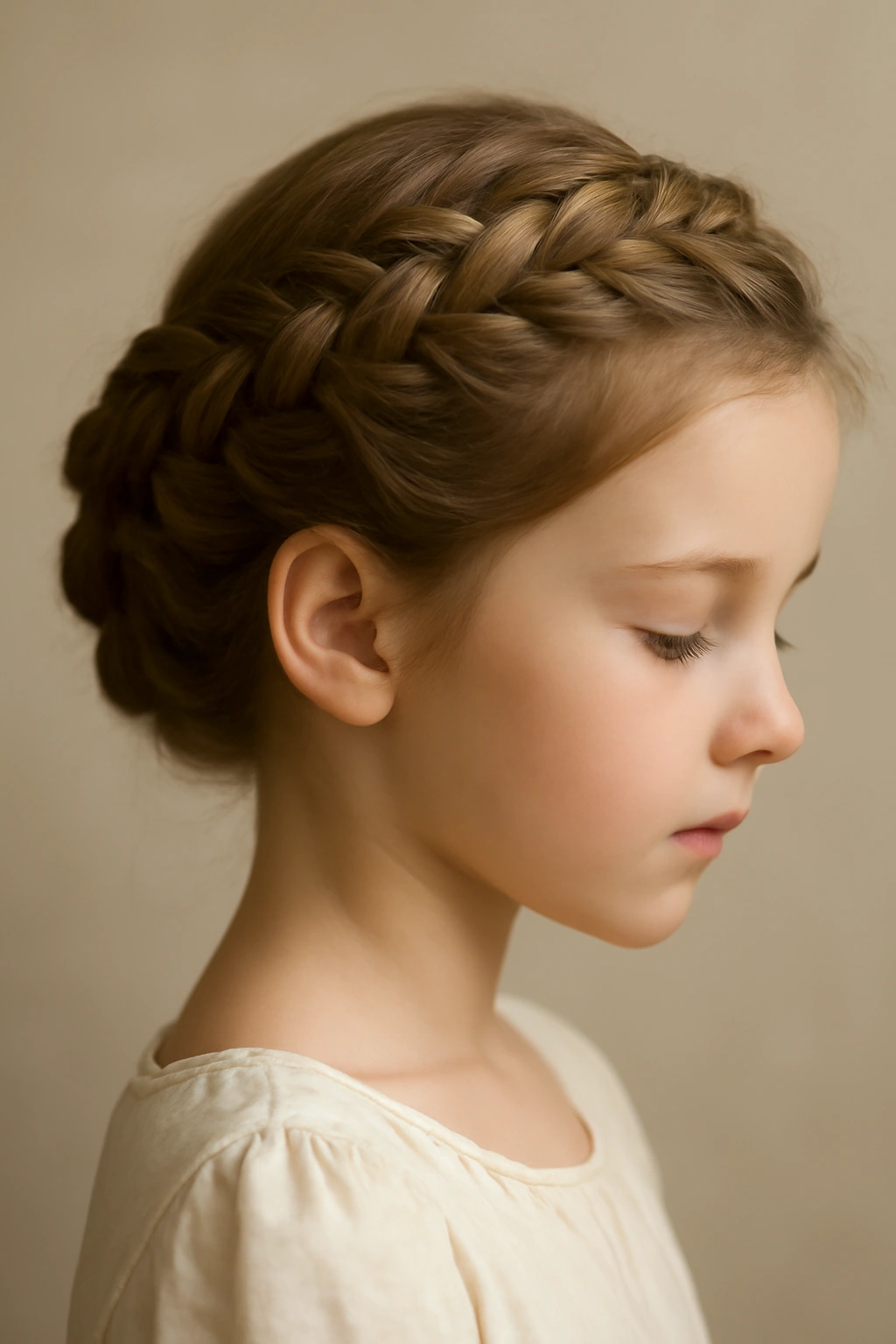 10 Braided Crown Hairstyles Every Flower Girl Needs 5 Forehead-start French braid crown encircling the head