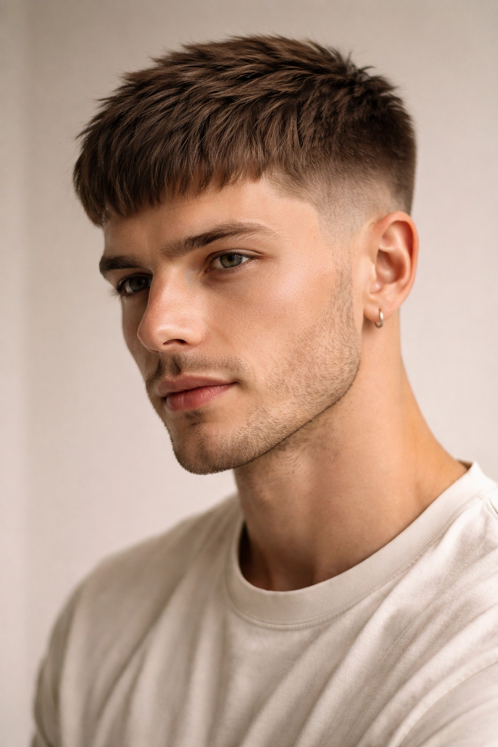 10 Short Haircuts That Tuck Behind The Ears Perfectly 3 Front-three-quarter view of a French crop with defined front edge and ears tucked
