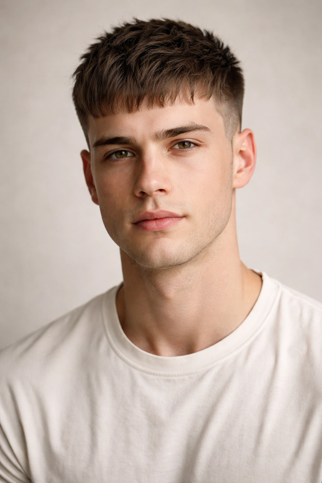 French crop hairstyle showing short sides and textured fringe