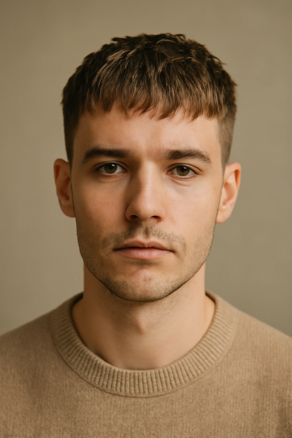 12 Wash and Wear Haircuts for Easy Mornings 6 Front view of a person with a French crop and fringe