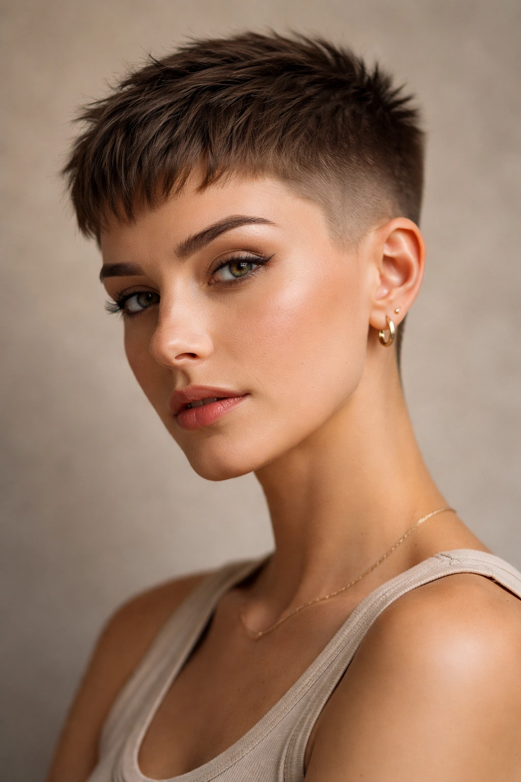 30 Short Haircuts That Flatter Almost Every Woman 8 Portrait of a person with a French crop showing faded sides and textured top
