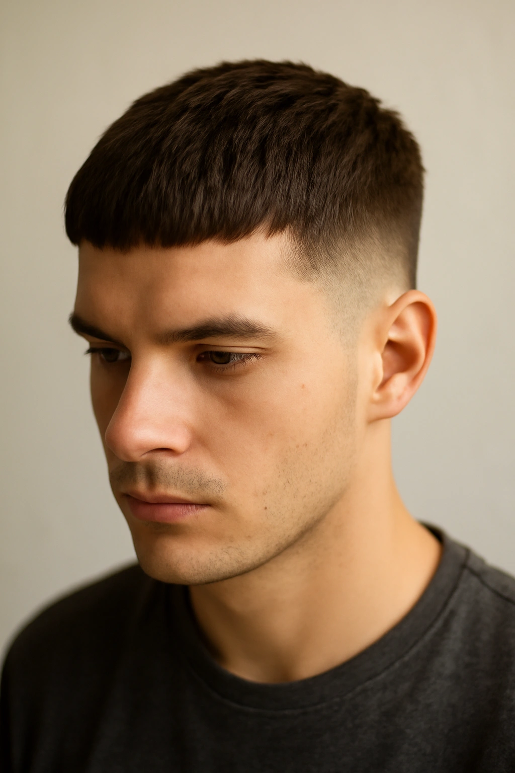 12 Wash and Go Haircuts for Busy Mornings 5 Close-up of French crop with forward fringe and short sides