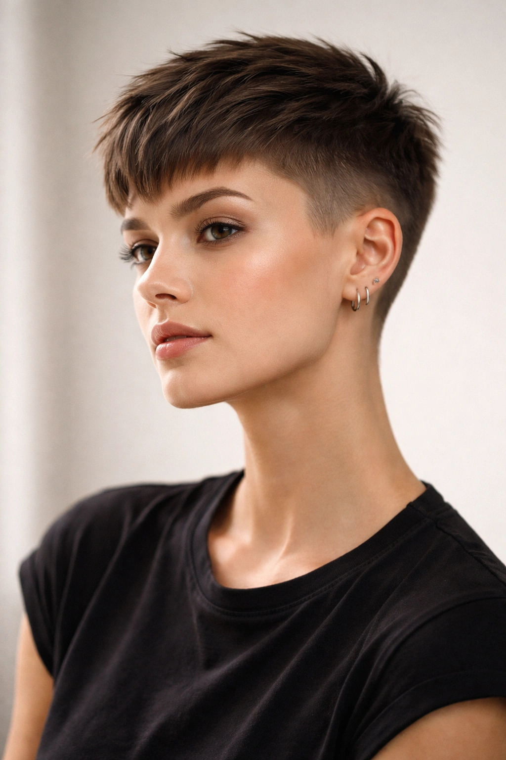 12 Boyish Short Haircuts Women Keep Asking For 5 Portrait of a woman with a French crop showing longer front and short sides