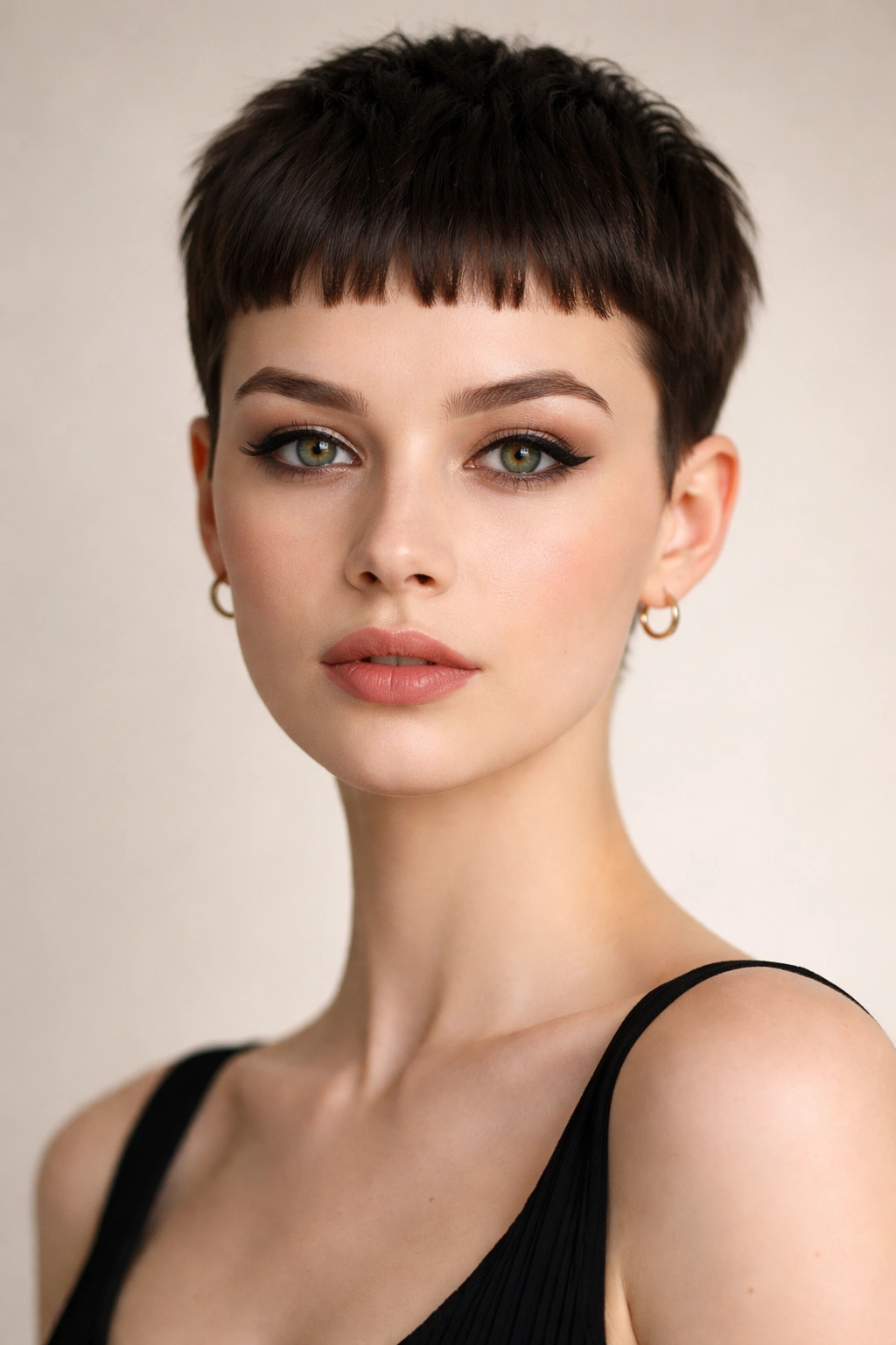 Portrait of French-inspired crop with micro bangs