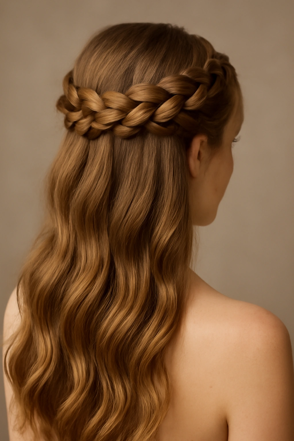 25 Wedding Hairstyles From Pixie Cuts to Long Waves 15 French braid around the crown with flowing waves on long hair