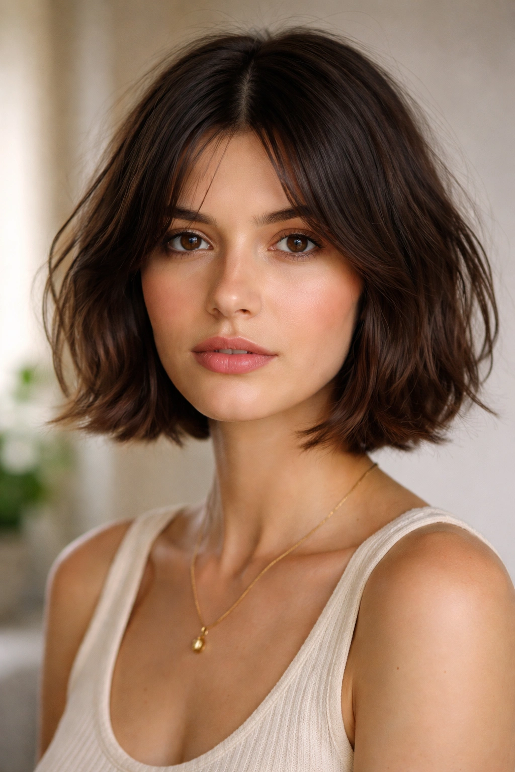 Close-up of The French Girl Bob with center part and gentle texture