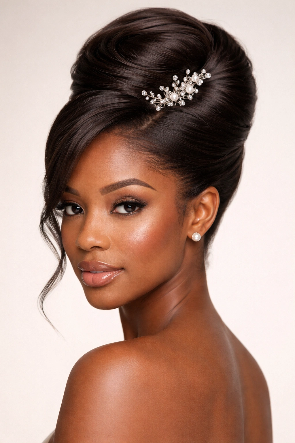 French Roll with Accessories hairstyle featuring a decorative pin or comb