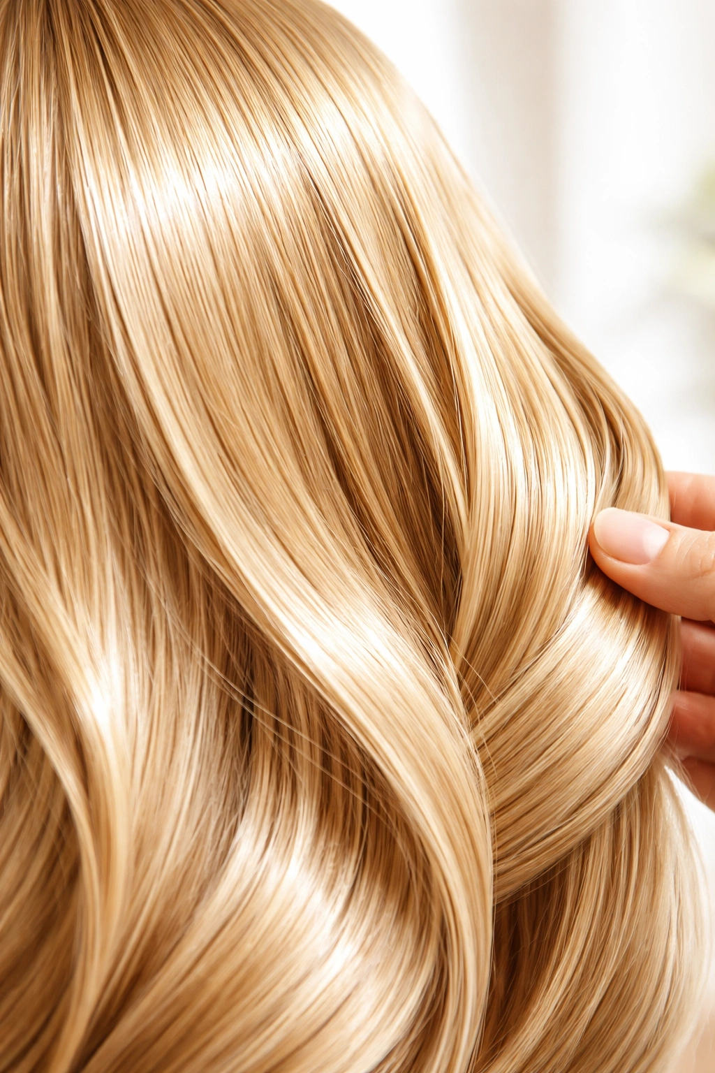 Close-up of freshly washed hair with clean, smooth strands