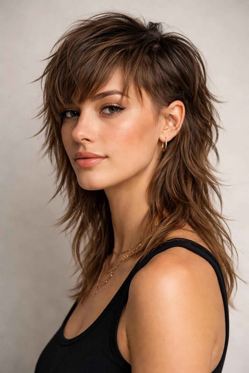 15 Short Mullet Haircuts Worth The Big Chop 7 Close-up portrait of fringe-front mullet with 2-3 inch fringe and 4-5 inch back