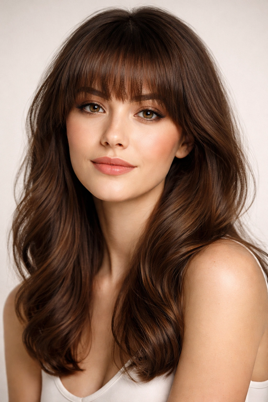 Fringe hairstyle portrait showing a classic fringe cut with textured ends