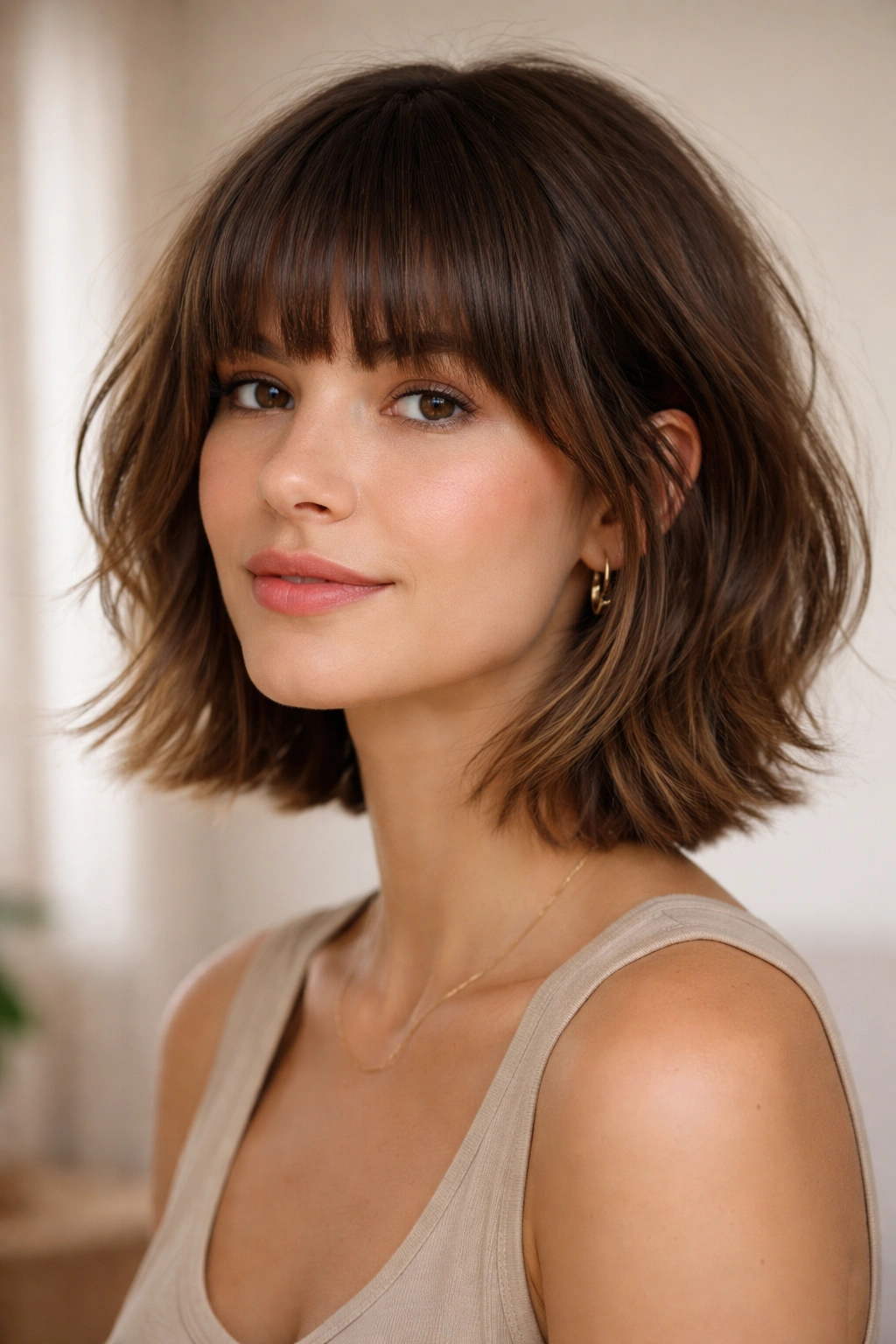 12 Low Maintenance Short Cuts You Can Air Dry 11 Fringe with layered bob showing blunt fringe and layered undercut