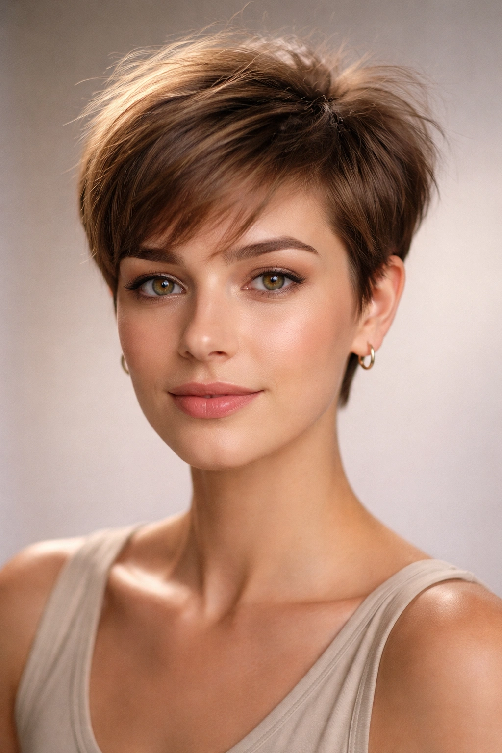 Portrait showing short hair with subtle frizz for educational concept