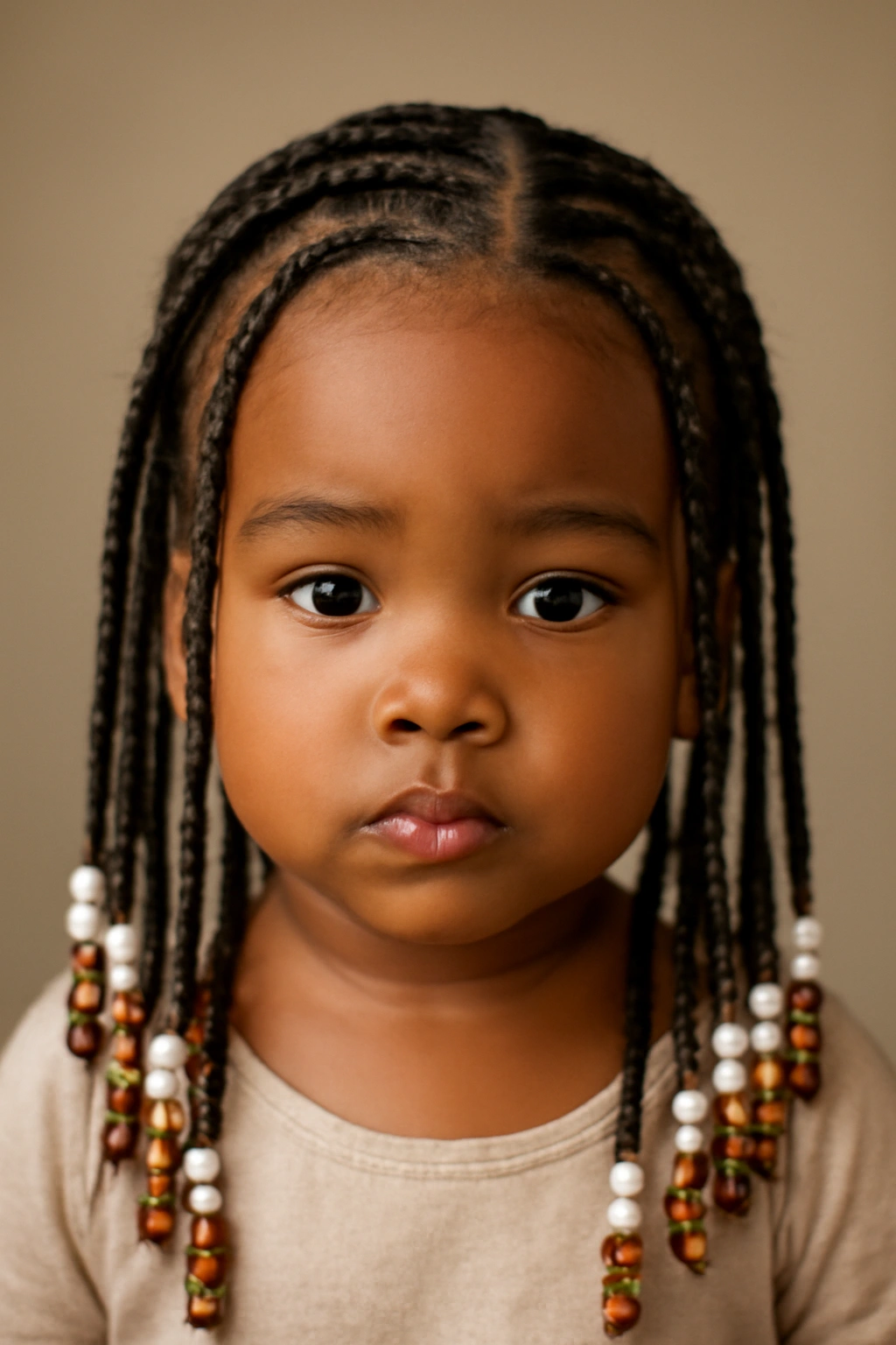 12 Beautiful Braided Hairstyles for Black Toddlers 5 Close-up of toddler with Fulani braids including central thick braid and beaded strands