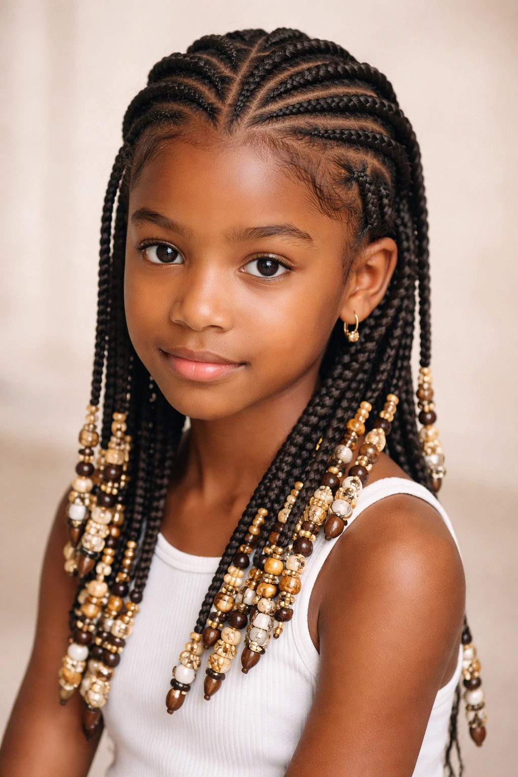 Fulani braids with beads featuring a center braid and decorative beads