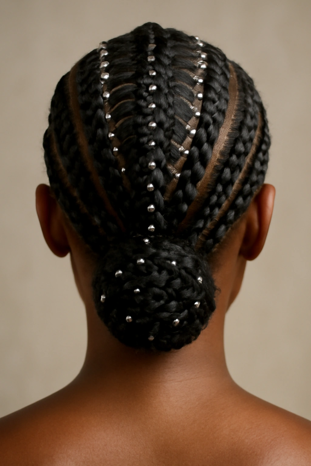 12 Stunning Bridal Hairstyles for Black Women 4 Fulani braids with crystal embellishments woven along the center into a low bun.